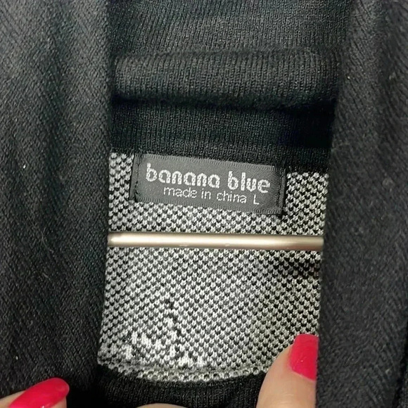 Banana Blue Womens Sweater Black/White L Turtleneck Graphic Design Abstract Boxy - Picture 3 of 10